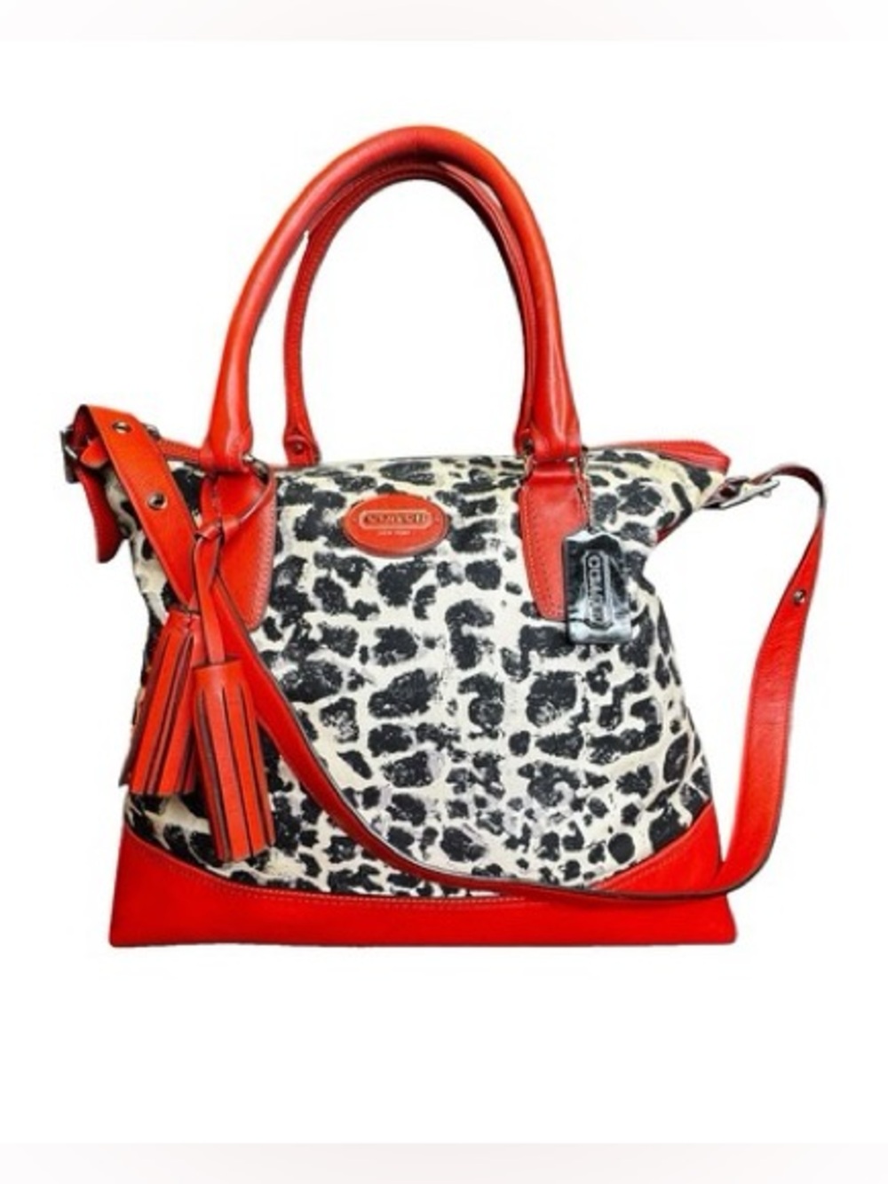 Coach Park Ocelot Leopard Print Canvas Red Leather Trim Satchel Tote – Bold